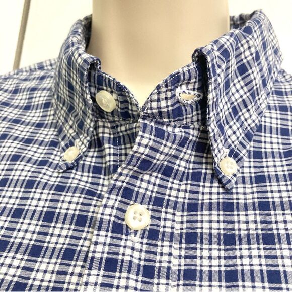 Land's End Blue White Small Checkered Cotton Button Down Shirt Men's Large 16.5 - Picture 2 of 11